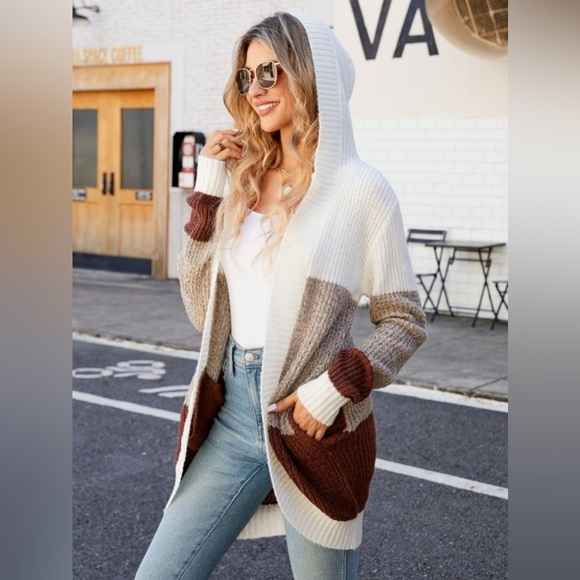 Unveil Your Style Color Block Hooded Cardigan - Picture 3 of 4